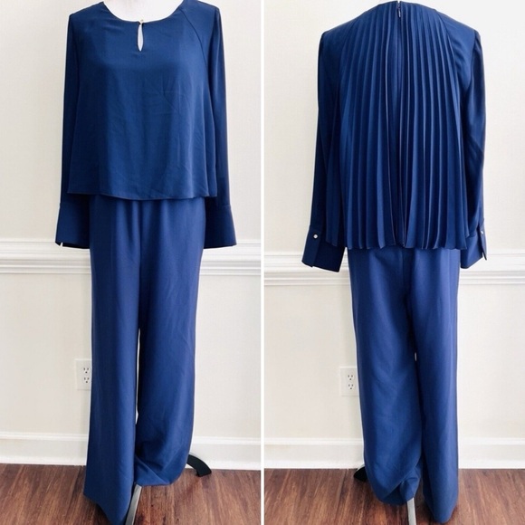 Chico's Pants - Black Label by Chico's Navy Blue Chiffon Pleated Back Jumpsuit ~ Size 0 (Small)
